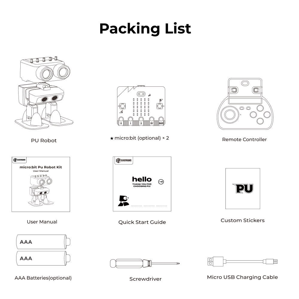ELECFREAKS micro:bit PU Robot Kit contenido